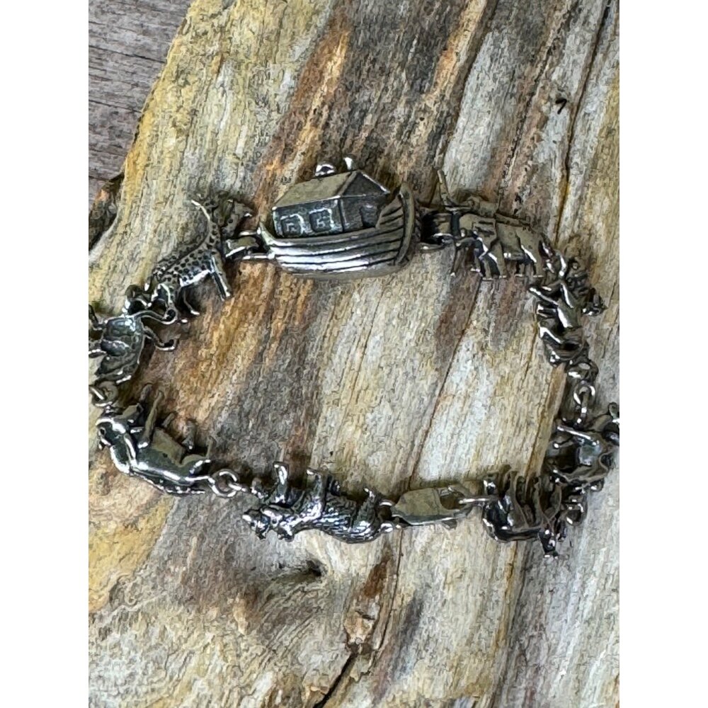 Vintage GSJ Sterling Silver Noahs Ark Animal Bracelet Giraffe Elephant - Picture 3 of 5